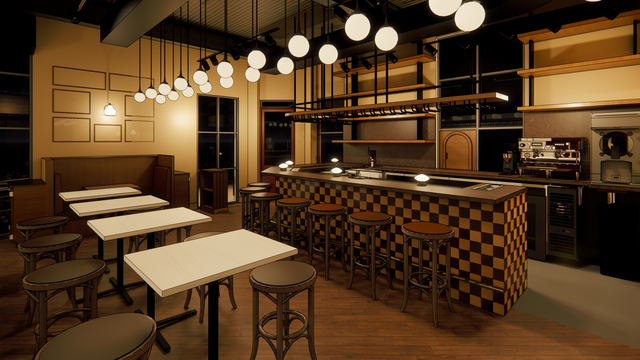 A rendering of Lady Funari’s bar.